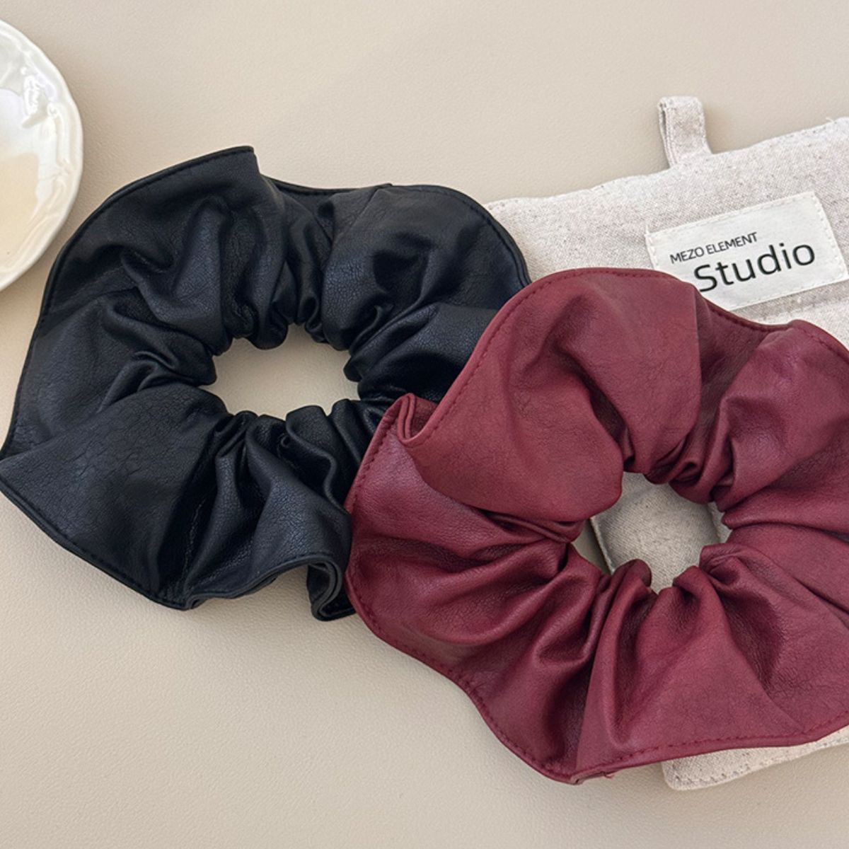 4 Piece PU Leather Elastic Hair Scrunchy