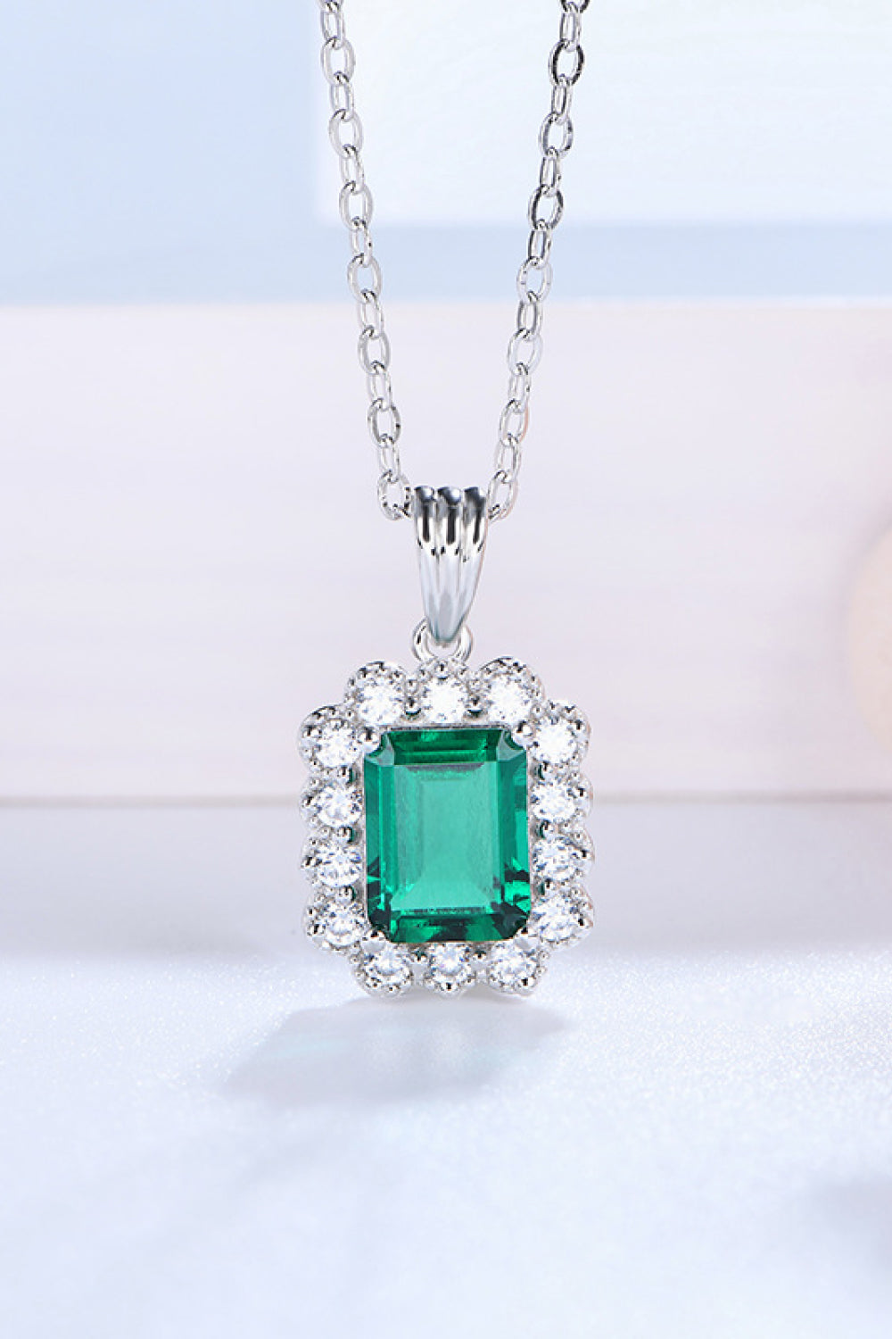 1.5 Carat Lab-Grown Emerald Pendant 925 Sterling Silver Necklace